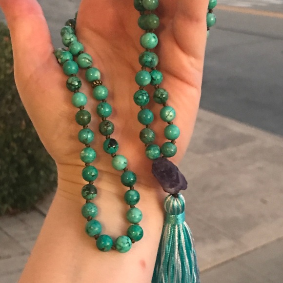 Rare African turquoise and Amethyst Mala beads - Picture 3 of 5